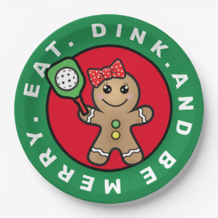 Pickleball Gingerbread girl custom text Paper Plates