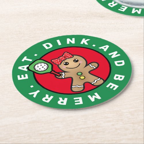 Pickleball  Gingerbread girl custom text   Round Paper Coaster