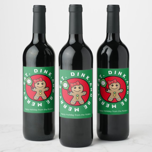 Pickleball  Gingerbread girl custom text  Wine Label (Bottles)