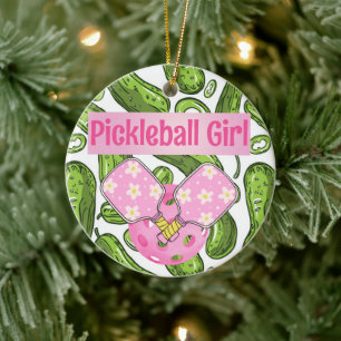Pickleball Girl Pickles and Pickleballs Custom Cer Ceramic Ornament