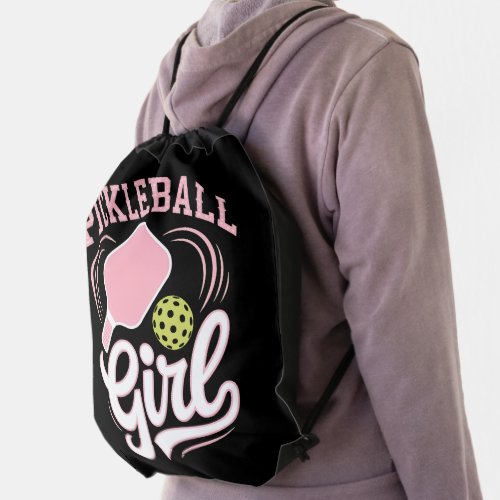 Pickleball Girl Player Drawstring Bag