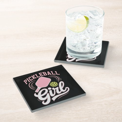 Pickleball Girl Player Glass Coaster