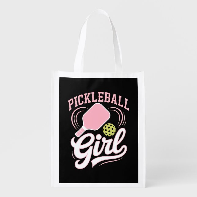 Pickleball Girl Player Grocery Bag (Front)