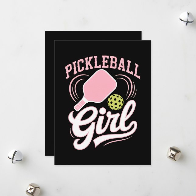Pickleball Girl Player Holiday Card (Front/Back In Situ)