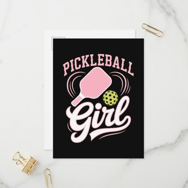 Pickleball Girl Player Invitation Postcard (Front/Back In Situ)