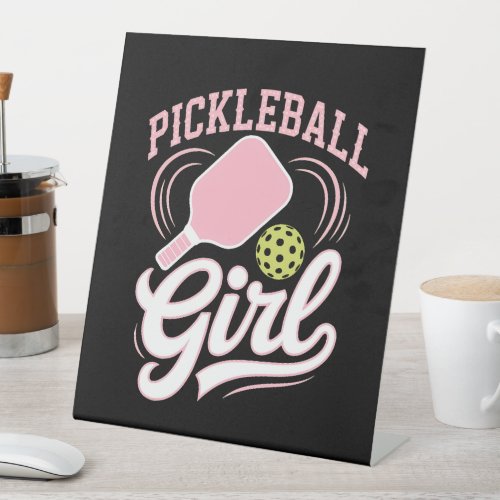 Pickleball Girl Player Pedestal Sign