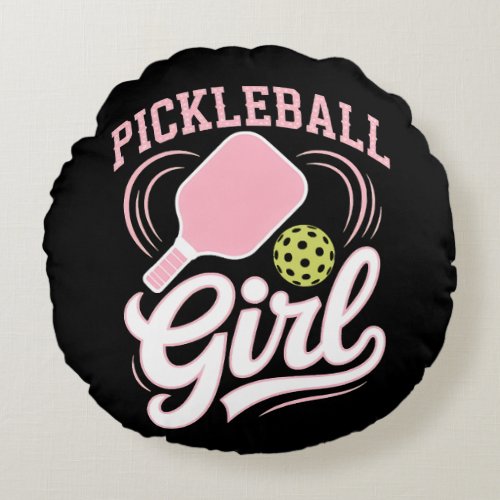 Pickleball Girl Player Round Pillow