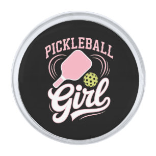 Pickleball Girl Player Silver Finish Lapel Pin