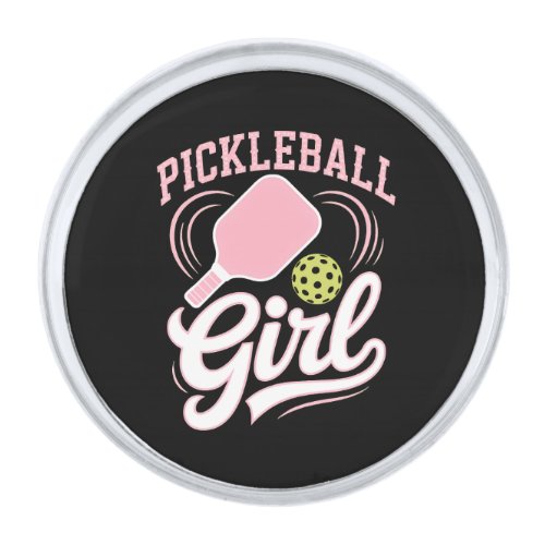 Pickleball Girl Player Silver Finish Lapel Pin