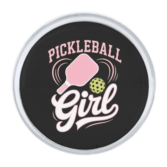 Pickleball Girl Player Silver Finish Lapel Pin (Front)