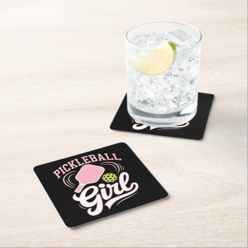 Pickleball Girl Player Square Paper Coaster