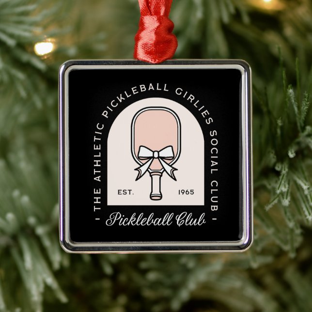 Pickleball girls club squad fancy black aesthetic metal ornament (Tree)