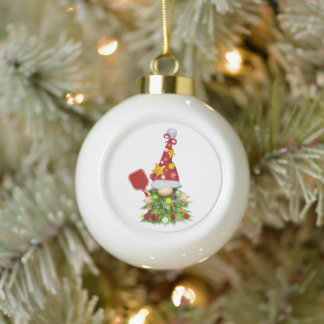 Pickleball Gnome Christmas Tree Ceramic Ball Christmas Ornament