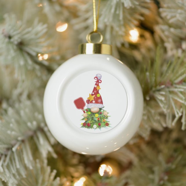 Pickleball Gnome Christmas Tree  Ceramic Ball Christmas Ornament (Tree)