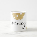 Pickleball Gold Chic Personalized Name Mug<br><div class="desc">Pickleball lovers - this mug is for you! This modern and chic mug features gold pickleballs on the front with a customizable name in a script font. Personalize with the name of your choice. Makes a wonderful gift. Part of a collection from Parcel Studios. *Note: The gold foil in this...</div>