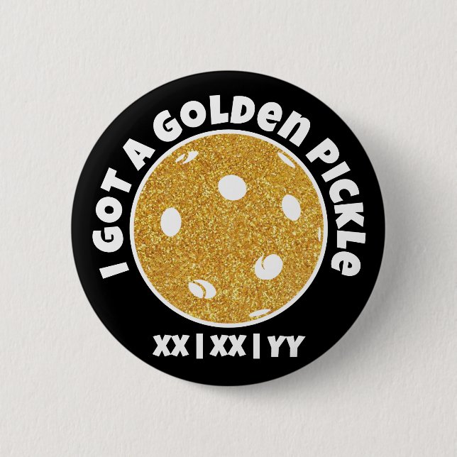 Pickleball Golden Pickle Gold Glitter Black Button (Front)