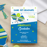 Pickleball Graduation Party Sports Blue Green Invitation<br><div class="desc">Celebrate your favorite athlete's big milestone with this modern pickleball-themed graduation invitation. Featuring a stylish blue and lime green color palette,  crossed paddles,  and a sporty grid background,  this "Game. Set. Graduate." design is perfect for high school or college grads who love the court.</div>