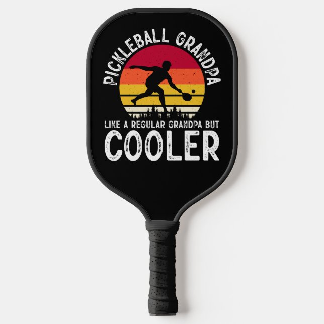 Pickleball Grandpa Retro Sunset Silhouette Paddle (Front)