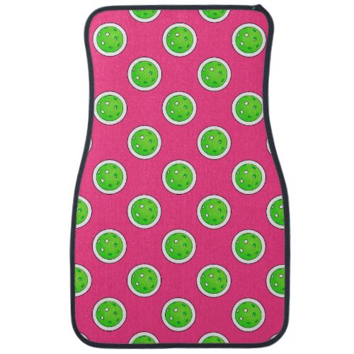 Pickleball Green Pickleballs Polka Dots Hot Pink Car Floor Mat