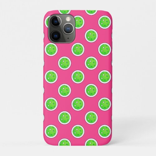 Pickleball Green Pickleballs Polka Dots Hot Pink iPhone 11 Pro Case