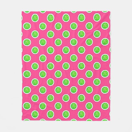 Pickleball Green Pickleballs Polka Dots Hot Pink Fleece Blanket