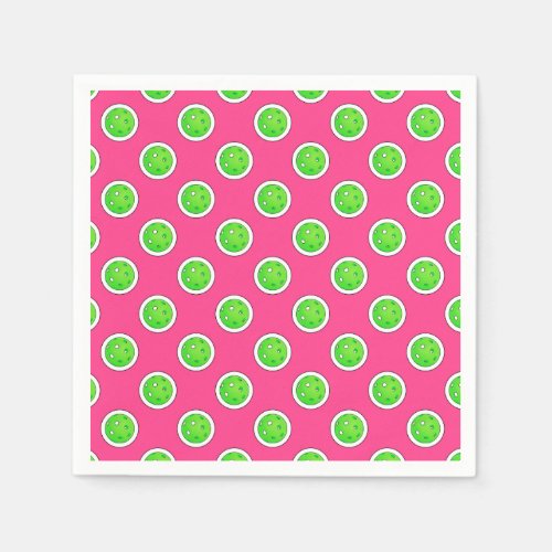 Pickleball Green Pickleballs Polka Dots Hot Pink Napkins