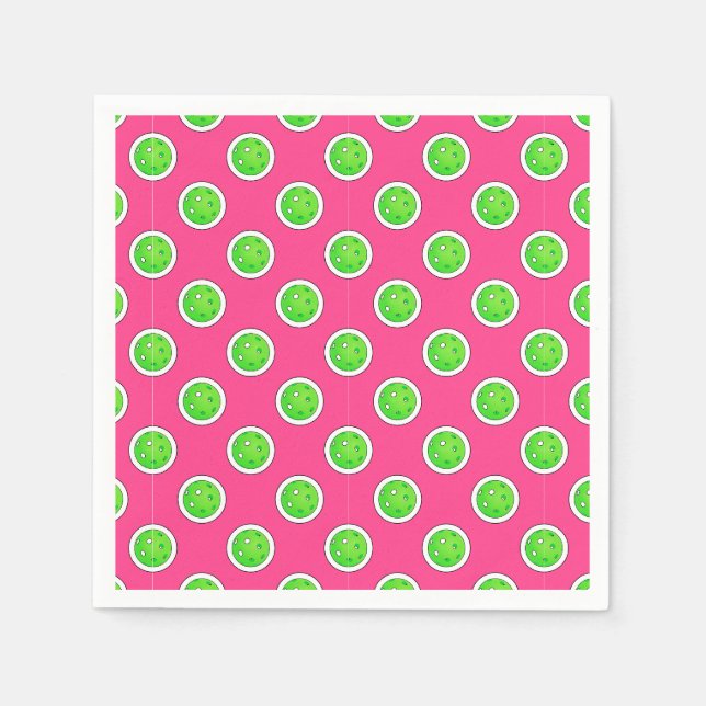 Pickleball Green Pickleballs Polka Dots Hot Pink Napkins (Front)