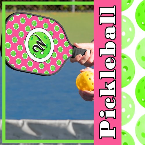 Pickleball Green Pickleballs Polka Dots Hot Pink Pickleball Paddle