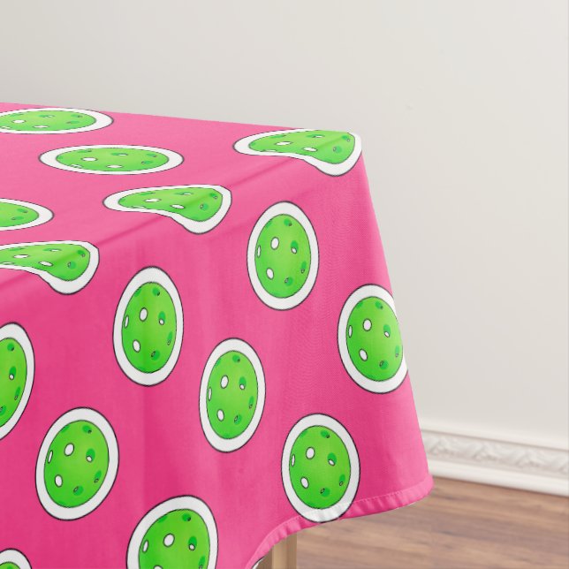Pickleball Green Pickleballs Polka Dots Hot Pink Tablecloth (In Situ)