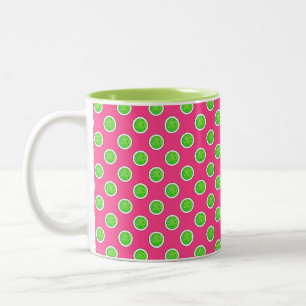Pickleball Green Pickleballs Polka Dots Hot Pink Two-Tone Coffee Mug