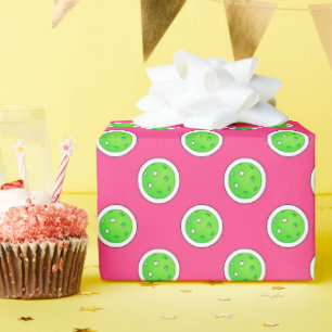 Pickleball Green Pickleballs Polka Dots Hot Pink Wrapping Paper
