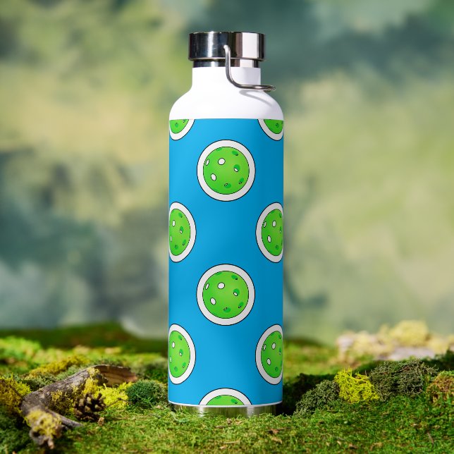 Pickleball Green Pickleballs Polka Dots Pale Blue Water Bottle (Outdoor)