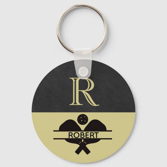Pickleball Guy Custom Monogram Initial Name    Keychain (Front)