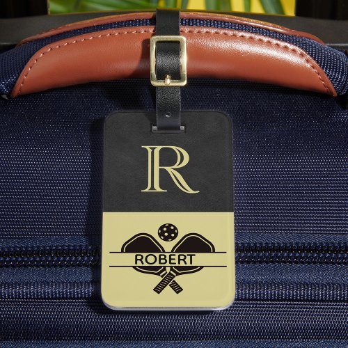Pickleball Guy Custom Monogram Initial Name     Luggage Tag