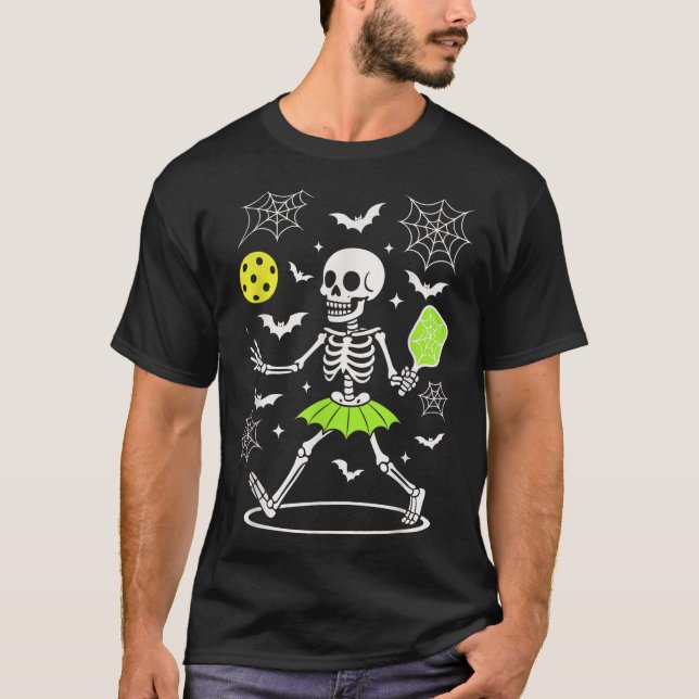 Pickleball Halloween Costume, Spooky Season Skelet T-Shirt (Front)