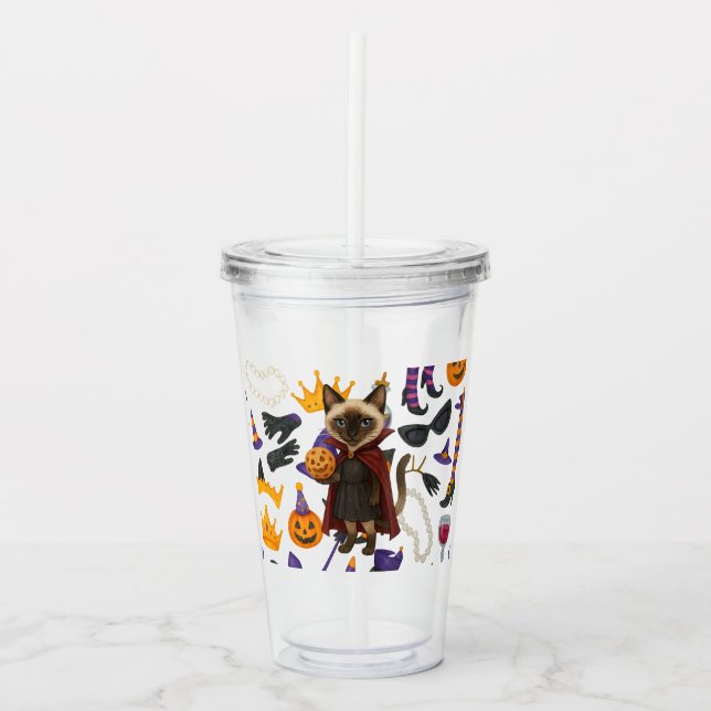 Pickleball halloween party for cat lovers  acrylic tumbler (Front)