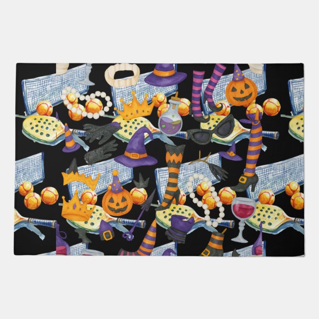 Pickleball halloween party for cat lovers kitchen  doormat (Front)