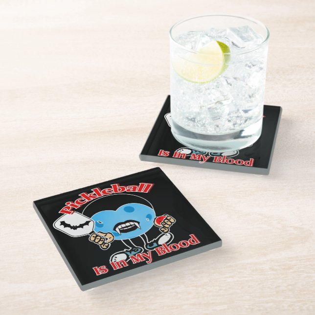 Pickleball Halloween Party Round Robin Vampire  Glass Coaster (Angled)