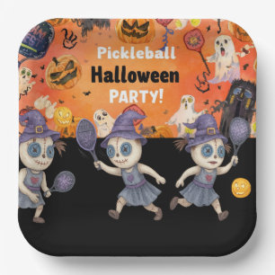 Pickleball Halloween Party with paddle and ball Paper Plates
