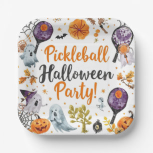Pickleball Halloween Party with paddle and ball Paper Plates