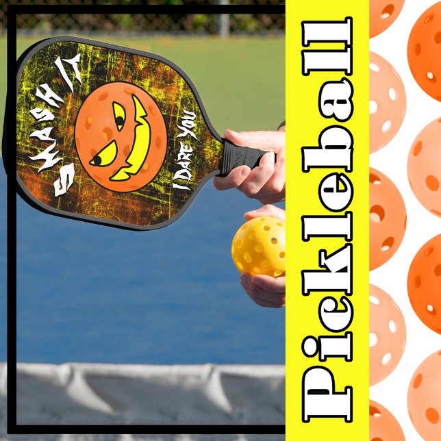 Pickleball Halloween Pumpkin Smash It Paddle (Pickleball Smash It I Dare You Grunge Orange Ball Pickleball Paddle)