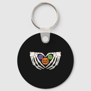 Pickleball Halloween Skeleton Hands Love Heart Pum Keychain