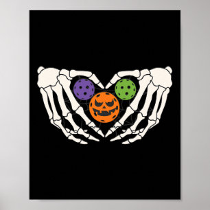 Pickleball Halloween Skeleton Hands Love Heart Pum Poster
