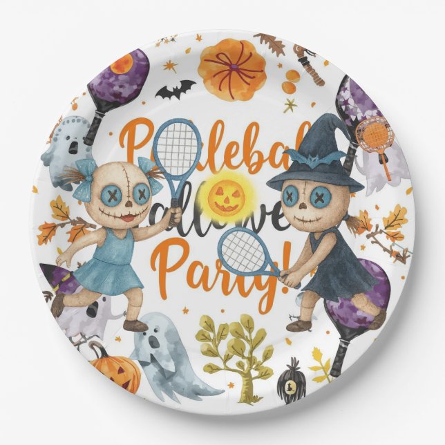 Pickleball Halloween themed for party  Paper Plates (Front)