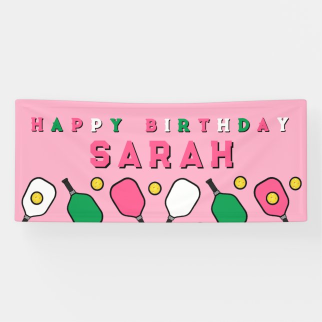 Pickleball Happy Birthday Banner (Horizontal)