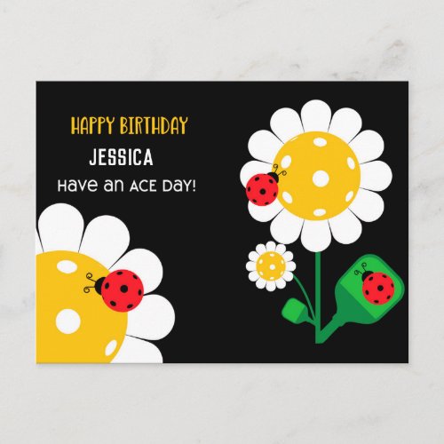 Pickleball Happy Birthday Black Customizable  Card