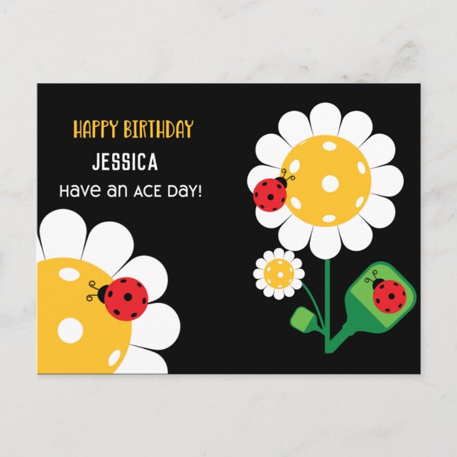 Pickleball Happy Birthday Black Customizable  Card (Front)