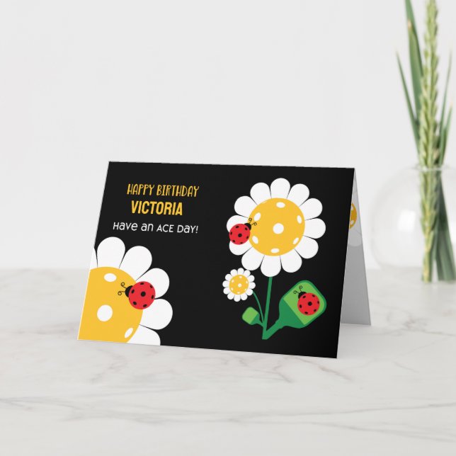 Pickleball Happy Birthday Black Customizable Card (Front)