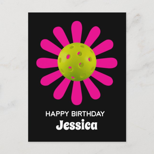 Pickleball Happy Birthday Cute Black Customizable Postcard (Front)