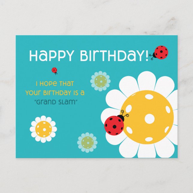 Pickleball Happy Birthday Turquoise  Customizable Postcard (Front)